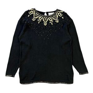 Fitting Image Vintage Beaded Embroidered Knit Sweater Tunic Gold Size 14 / 16